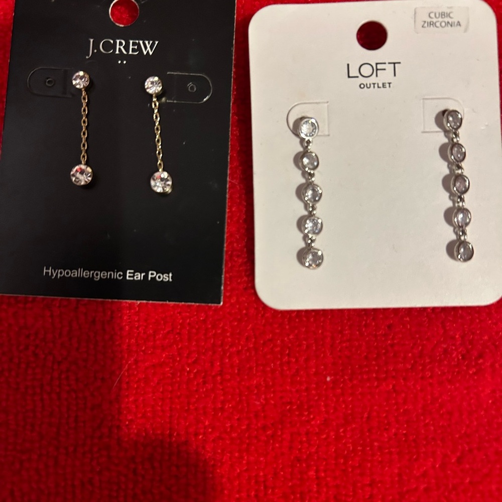2 pairs (JCrew&Loft) light weight drop earring cubic zirc earrings